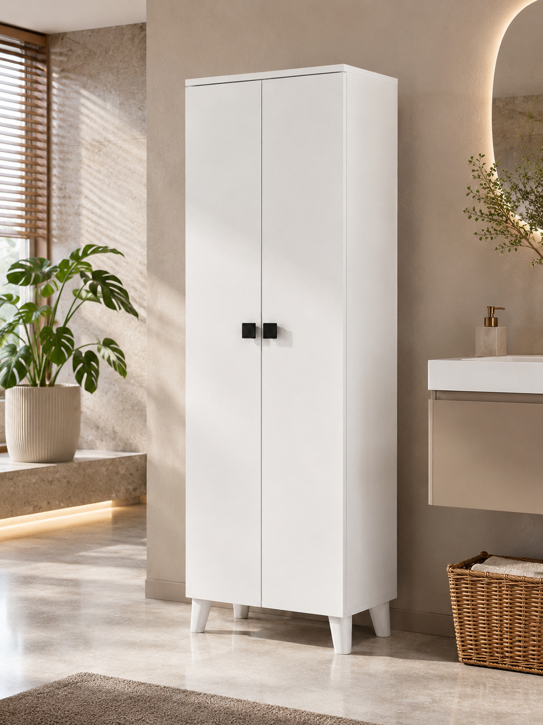 LİMA Çok Amaçlı Banyo ve Temizlik Dolabı | Paspas Mop Bölmeli | Kapaklı Depolama Dolabı