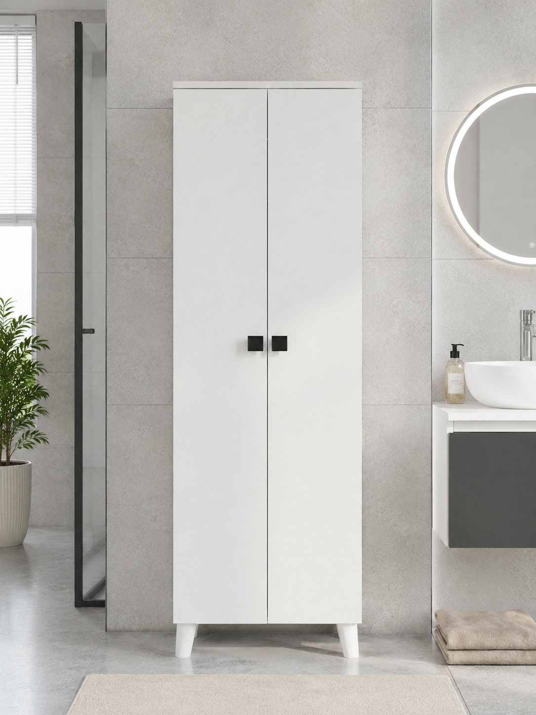 LİMA Çok Amaçlı Banyo ve Temizlik Dolabı | Paspas Mop Bölmeli | Kapaklı Depolama Dolabı