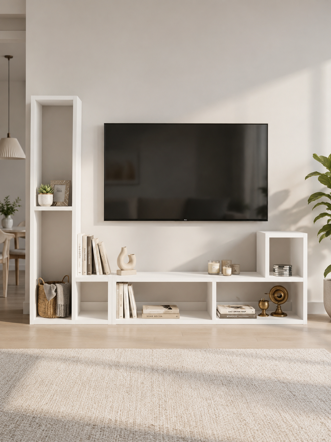 OSLO beyaz modüler raf ünitesi TV ünitesi olarak kullanım - Sheila Concept