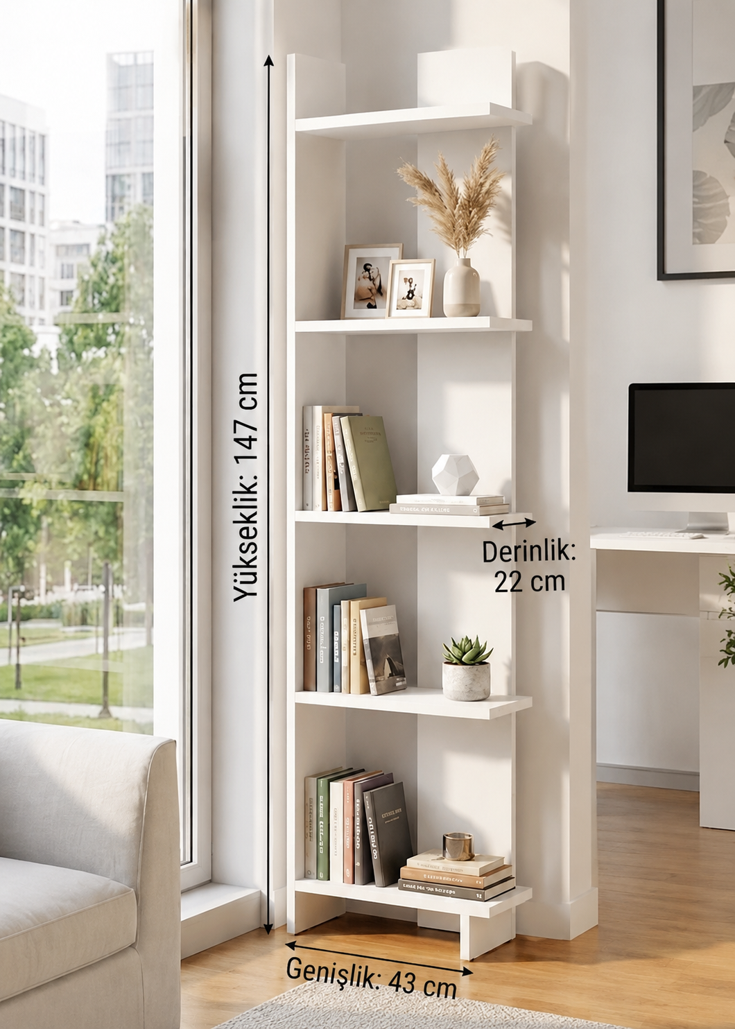 ANDES Dekoratif Kitaplık ve Çok Amaçlı Raf Ünitesi | Modern Salon Kitaplığı | Açık Raf Sistemi