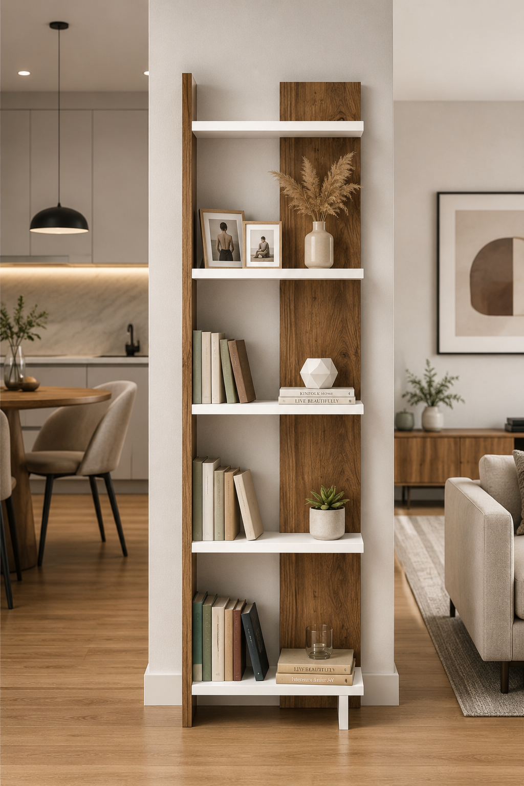 ANDES Ceviz Renk Dekoratif Kitaplık ve Çok Amaçlı Raf Ünitesi | Modern Salon Kitaplığı | Açık Raf Sistemi