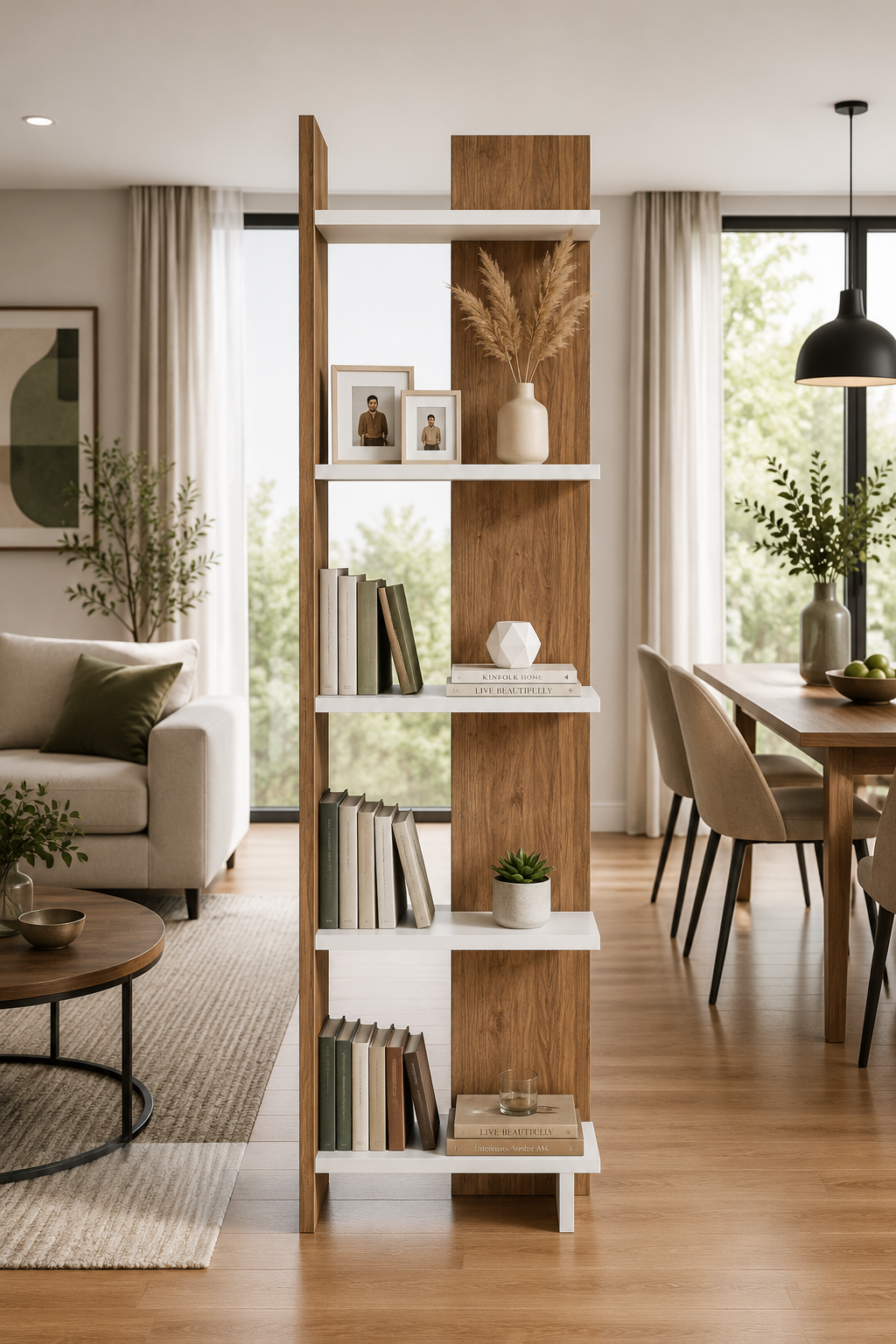 ANDES Ceviz Renk Dekoratif Kitaplık ve Çok Amaçlı Raf Ünitesi | Modern Salon Kitaplığı | Açık Raf Sistemi