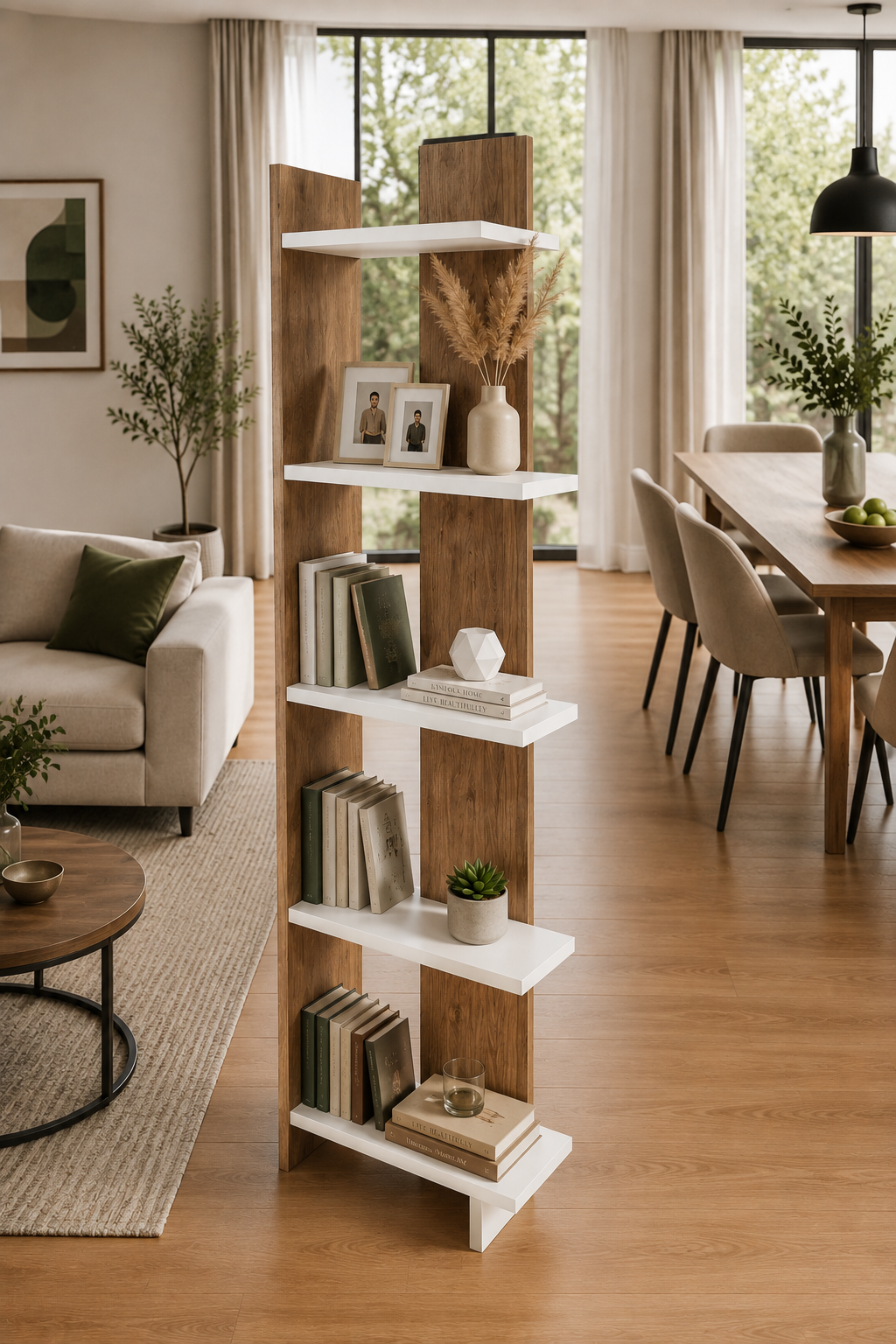 ANDES Ceviz Renk Dekoratif Kitaplık ve Çok Amaçlı Raf Ünitesi | Modern Salon Kitaplığı | Açık Raf Sistemi