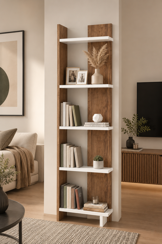 ANDES Ceviz Renk Dekoratif Kitaplık ve Çok Amaçlı Raf Ünitesi | Modern Salon Kitaplığı | Açık Raf Sistemi