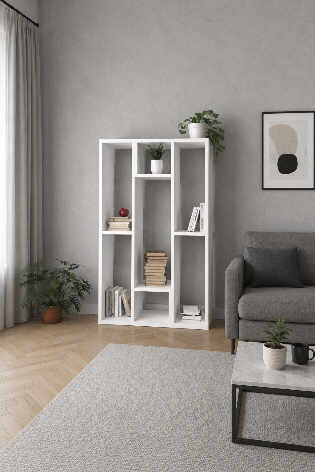 OSLO Beyaz İkili Modüler Çok Amaçlı Dikey Raf Ünitesi | Dekoratif Düzenleyici| Kitaplık | Konsol | TV Ünitesi | Dresuar | Çiçeklik