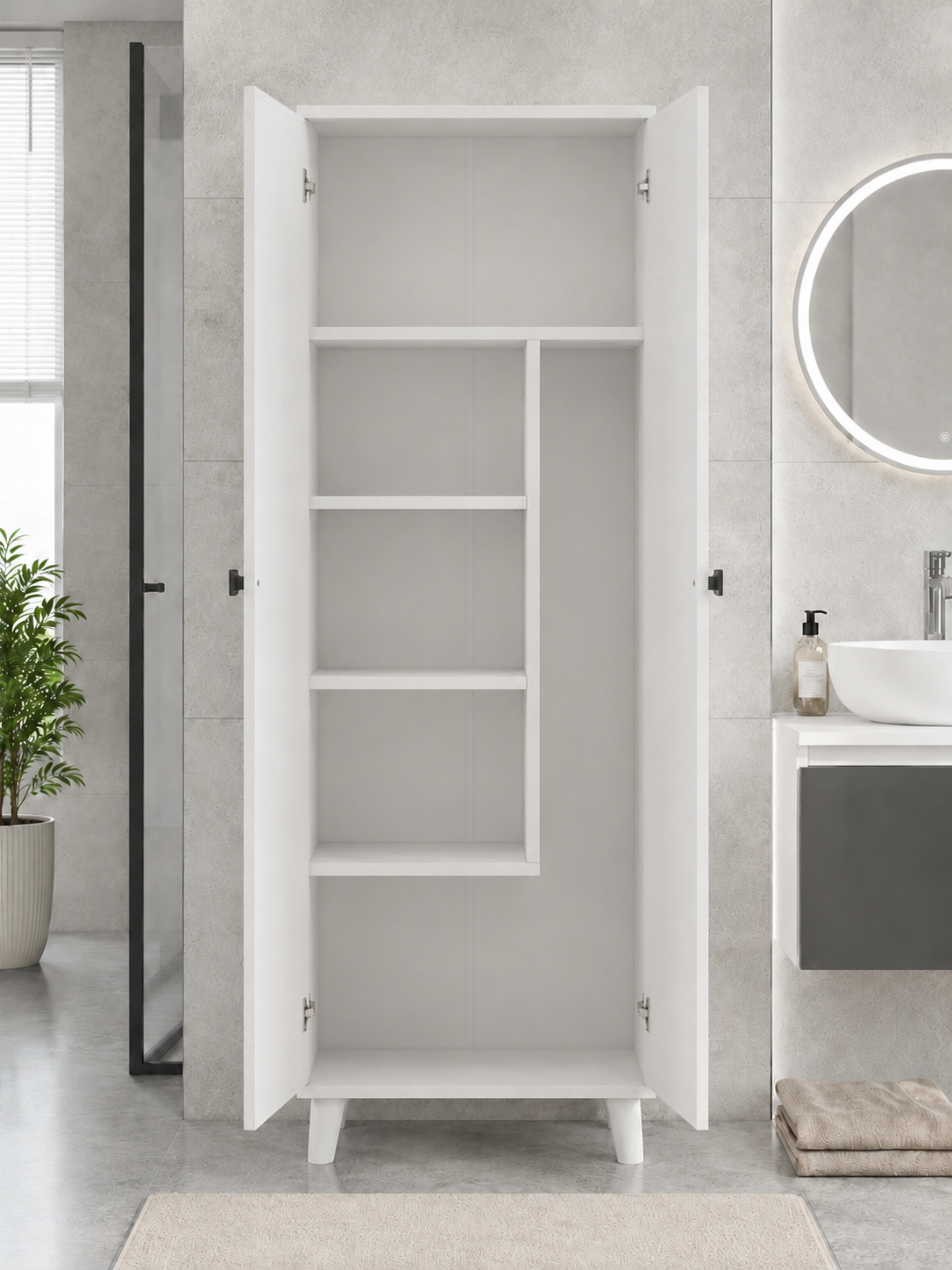LİMA Çok Amaçlı Banyo ve Temizlik Dolabı | Paspas Mop Bölmeli | Kapaklı Depolama Dolabı