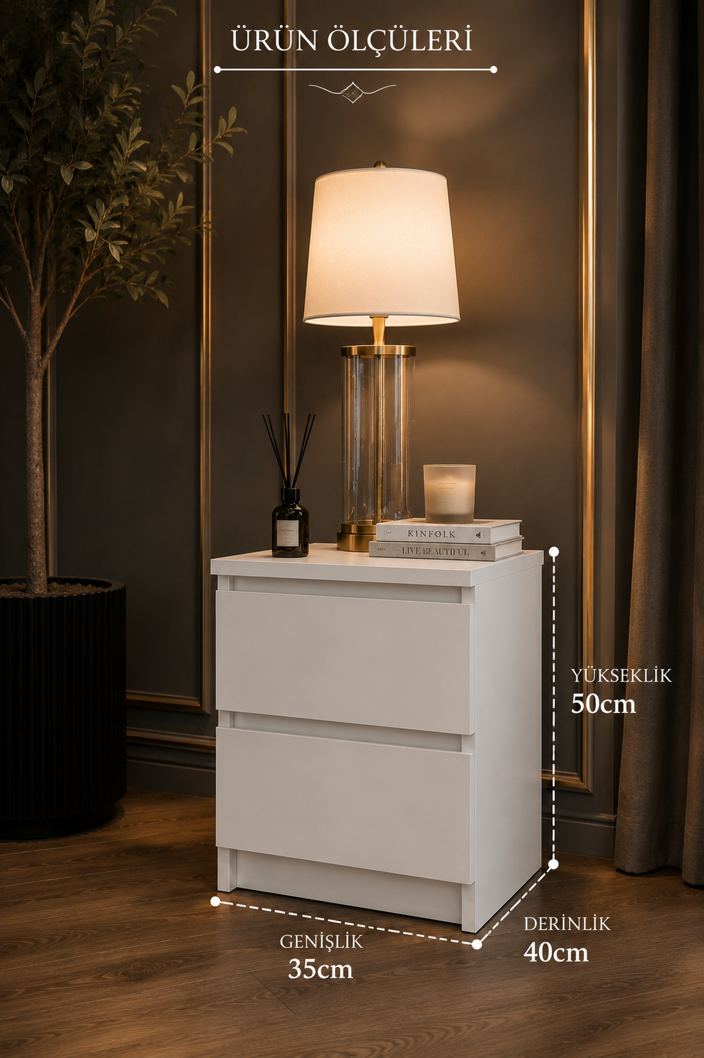 MESA 2 Çekmeceli Komodin | Başucu Dolabı | Yatak Yanı Sehpası | Modern Komodin