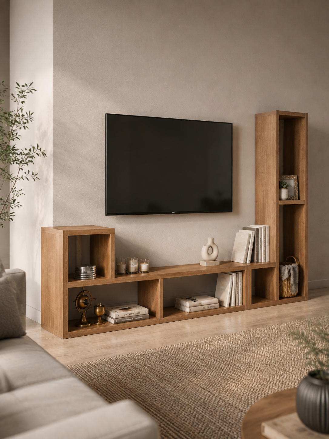OSLO Ceviz İkili Modüler Çok Amaçlı Dikey Raf Ünitesi | TV Ünitesi | Kitaplık | Konsol | Dekoratif Düzenleyici | Dresuar | Çiçeklik